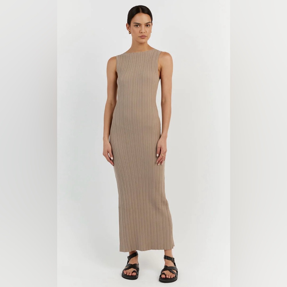 DISSH SIENNA TAUPE KNIT MIDI DRESS